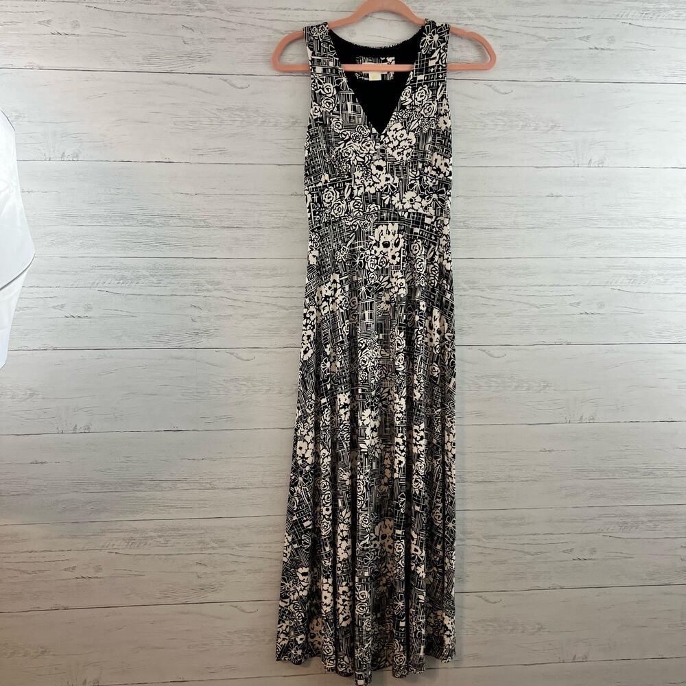 Maeve Black Printed Sleeveless V Neck Maxi Dress Size XS